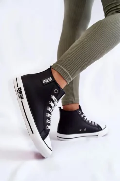 Big Star Shoes Trampki Ocieplane|Trampki Damskie Big Star*Klasyczne Wysokie Ocieplane Trampki Big Star KK274598 Czarne