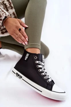 Big Star Shoes Trampki Ocieplane|Trampki Damskie Big Star*Klasyczne Wysokie Ocieplane Trampki Big Star KK274598 Czarne