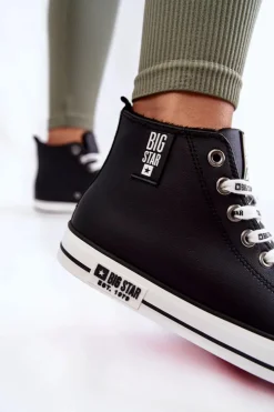 Big Star Shoes Trampki Ocieplane|Trampki Damskie Big Star*Klasyczne Wysokie Ocieplane Trampki Big Star KK274598 Czarne
