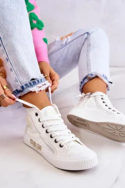 Damskie Big Star Shoes Klasyczne Wysokie Trampki Big Star JJ274379 Białe