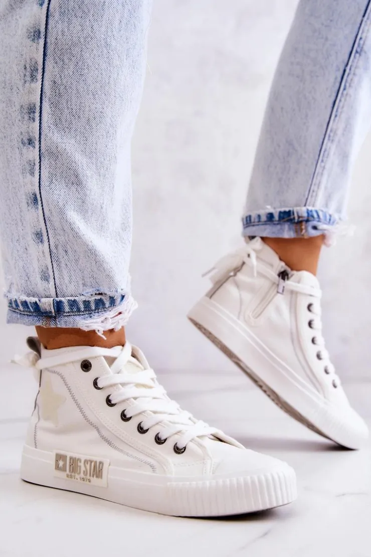 Damskie Big Star Shoes Klasyczne Wysokie Trampki Big Star JJ274379 Białe