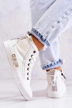 Damskie Big Star Shoes Klasyczne Wysokie Trampki Big Star JJ274379 Białe