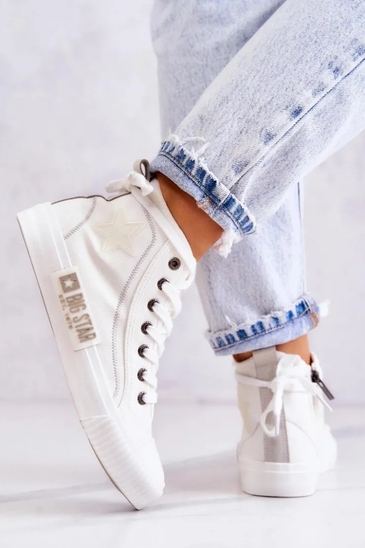 Damskie Big Star Shoes Klasyczne Wysokie Trampki Big Star JJ274379 Białe