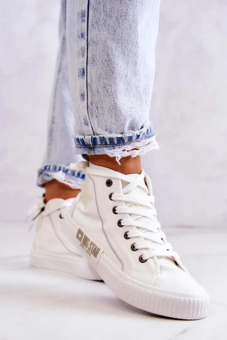 Damskie Big Star Shoes Klasyczne Wysokie Trampki Big Star JJ274379 Białe