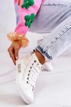 Damskie Big Star Shoes Klasyczne Wysokie Trampki Big Star JJ274379 Białe