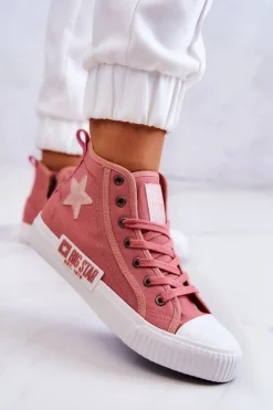 Big Star Shoes Trampki Damskie Big Star|Trampki Damskie Wysokie*Klasyczne Wysokie Trampki Big Star JJ274382 Różowe
