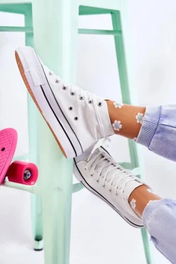 Boto Trampki Damskie Wysokie*Klasyczne Wysokie Trampki Wiązane Białe Volterro