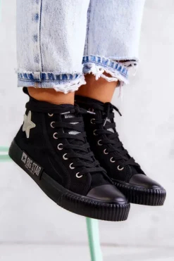 Hot Big Star Shoes Klasyczne Wysokie Trampki Big Star JJ274380 Czarne