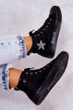 Hot Big Star Shoes Klasyczne Wysokie Trampki Big Star JJ274380 Czarne