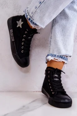 Hot Big Star Shoes Klasyczne Wysokie Trampki Big Star JJ274380 Czarne