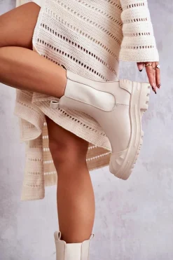 Damskie Boto Klasyczne Wysokie Workery Botki Beżowe Bassti