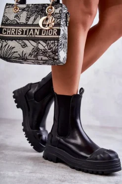 Clearance Boto Klasyczne Wysokie Workery Botki Czarne Bassti