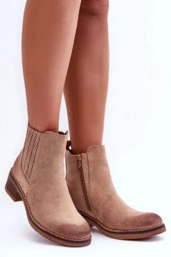 Boto Botki Wiosenne|Brązowe I Beżowe Botki*Klasyczne Zamszowe Botki Damskie Beżowe Metanassa