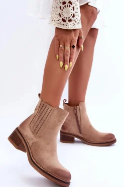 Boto Botki Wiosenne|Brązowe I Beżowe Botki*Klasyczne Zamszowe Botki Damskie Beżowe Metanassa