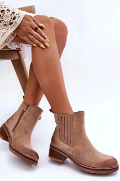 Boto Botki Wiosenne|Brązowe I Beżowe Botki*Klasyczne Zamszowe Botki Damskie Beżowe Metanassa