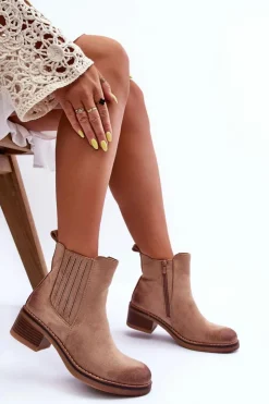 Boto Botki Wiosenne|Brązowe I Beżowe Botki*Klasyczne Zamszowe Botki Damskie Beżowe Metanassa