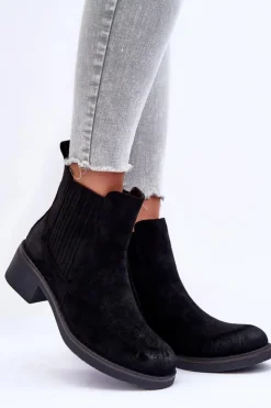 Online Boto Klasyczne Zamszowe Botki Damskie Czarne Metanassa