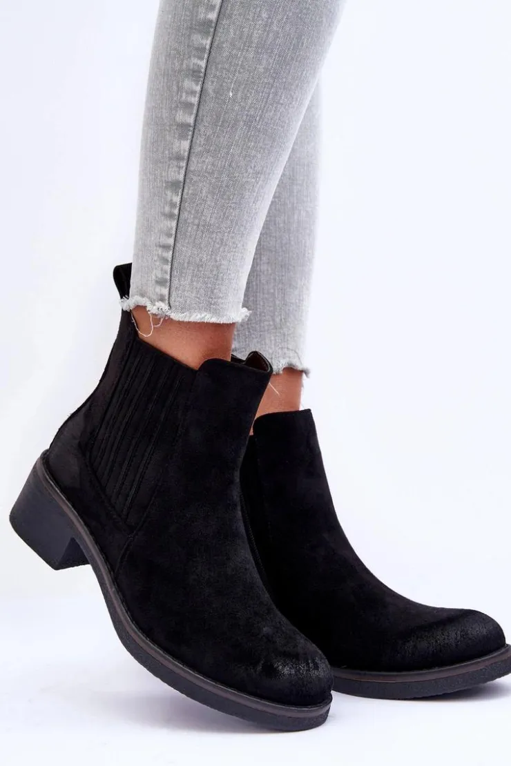 Online Boto Klasyczne Zamszowe Botki Damskie Czarne Metanassa
