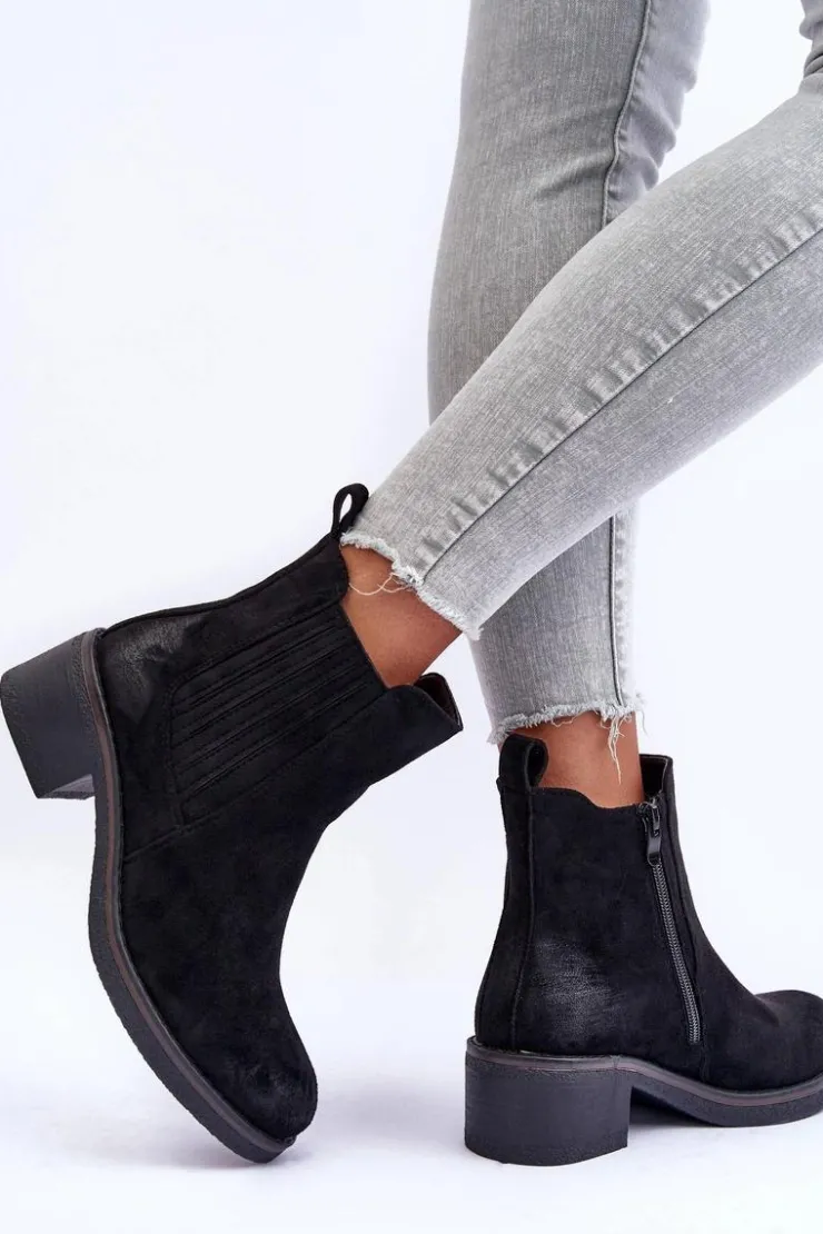 Online Boto Klasyczne Zamszowe Botki Damskie Czarne Metanassa