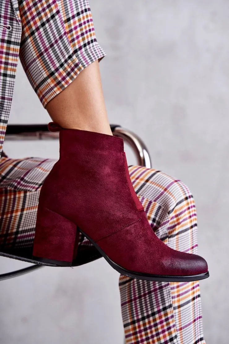 Damskie Boto Klasyczne Zamszowe Botki La.Fi 260035WI-SU Bordowe