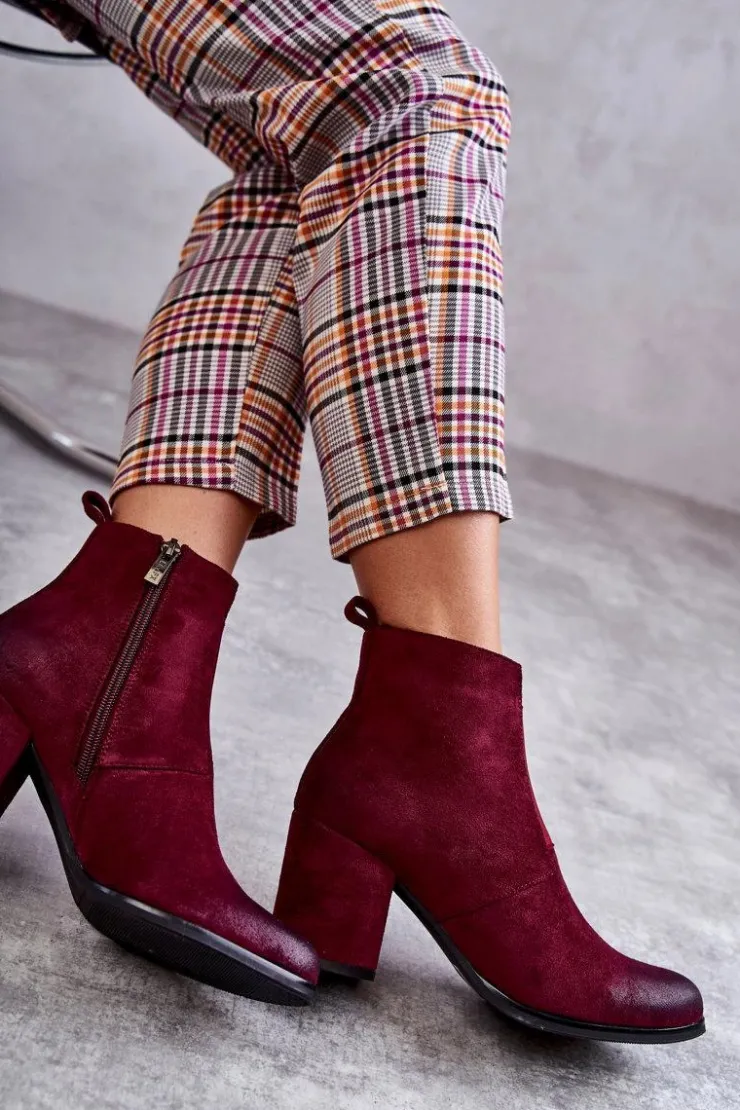 Damskie Boto Klasyczne Zamszowe Botki La.Fi 260035WI-SU Bordowe