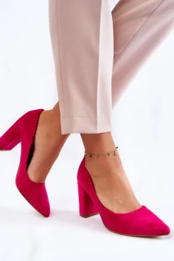 Damskie Boto Klasyczne Zamszowe Czółenka Na Słupku Fuksja Kendra