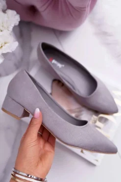 Boto Czółenka Zamszowe|Czółenka Klasyczne*Klasyczne Zamszowe Czółenka Szare Rheya