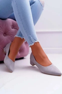 Boto Czółenka Zamszowe|Czółenka Klasyczne*Klasyczne Zamszowe Czółenka Szare Rheya