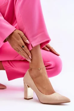 Boto Czółenka Na Słupku|Czółenka Klasyczne*Klasyczne Zamszowe Czółenka Na Ozdobnym Słupku Beżowe Elizabeth