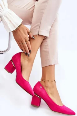 Damskie Boto Klasyczne Zamszowe Czółenka Na Obcasie Z Ozdobą Fuksja Derren