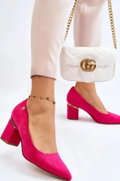 Damskie Boto Klasyczne Zamszowe Czółenka Na Obcasie Z Ozdobą Fuksja Derren