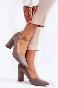 Boto Czółenka Zamszowe|Czółenka Na Słupku*Klasyczne Zamszowe Czółenka Na Słupku Szare Kendra