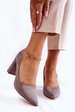 Boto Czółenka Zamszowe|Czółenka Na Słupku*Klasyczne Zamszowe Czółenka Na Słupku Szare Kendra