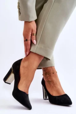 Clearance Boto Klasyczne Zamszowe Czółenka Na Ozdobnym Słupku Czarne Elizabeth