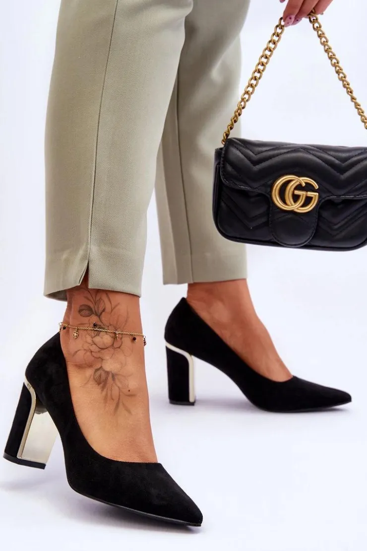 Clearance Boto Klasyczne Zamszowe Czółenka Na Ozdobnym Słupku Czarne Elizabeth