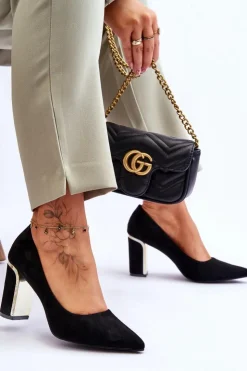 Clearance Boto Klasyczne Zamszowe Czółenka Na Ozdobnym Słupku Czarne Elizabeth