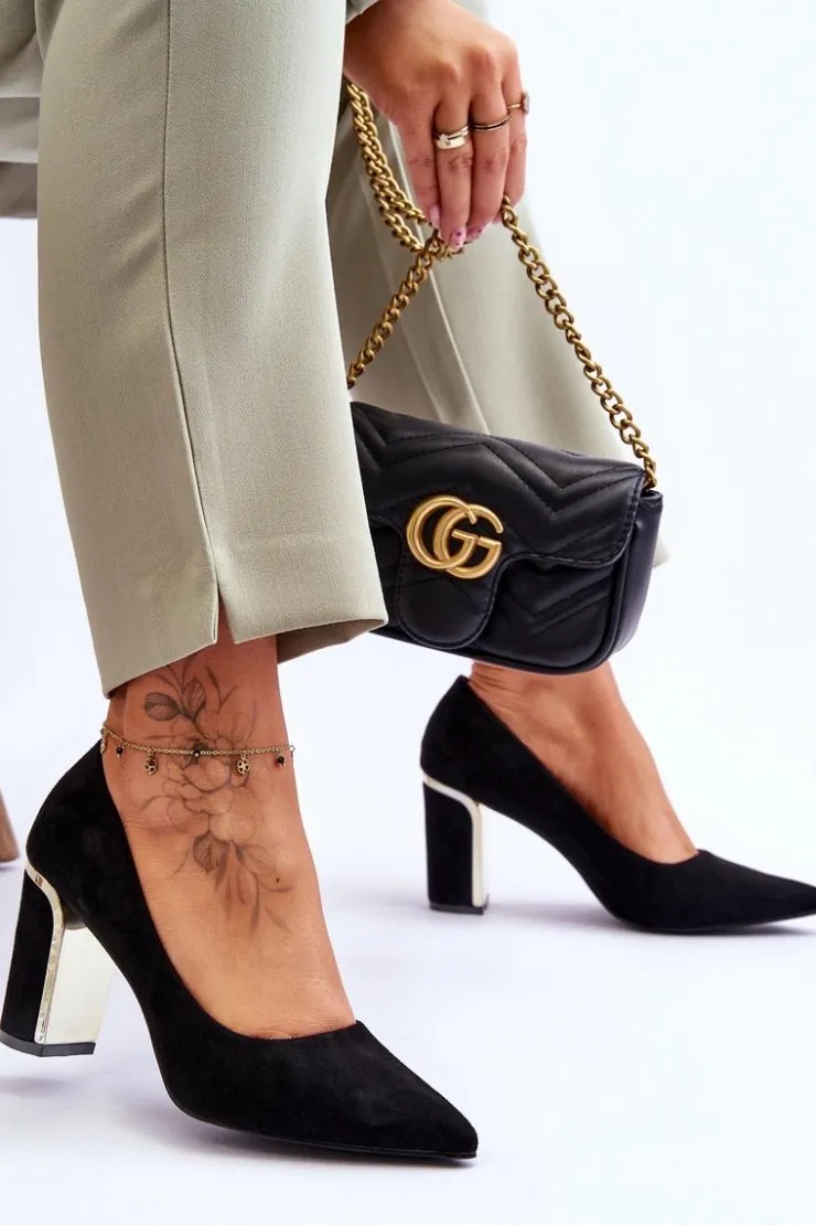 Clearance Boto Klasyczne Zamszowe Czółenka Na Ozdobnym Słupku Czarne Elizabeth