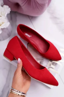 Damskie Boto Klasyczne Zamszowe Czółenka Czerwone Rheya