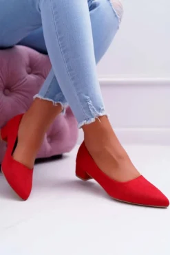 Damskie Boto Klasyczne Zamszowe Czółenka Czerwone Rheya