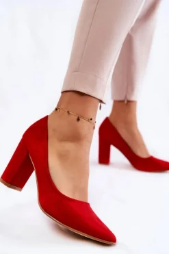 Boto Czółenka Zamszowe|Czółenka Na Słupku*Klasyczne Zamszowe Czółenka Na Słupku Czerwone Kendra