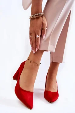 Boto Czółenka Zamszowe|Czółenka Na Słupku*Klasyczne Zamszowe Czółenka Na Słupku Czerwone Kendra