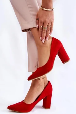 Boto Czółenka Zamszowe|Czółenka Na Słupku*Klasyczne Zamszowe Czółenka Na Słupku Czerwone Kendra