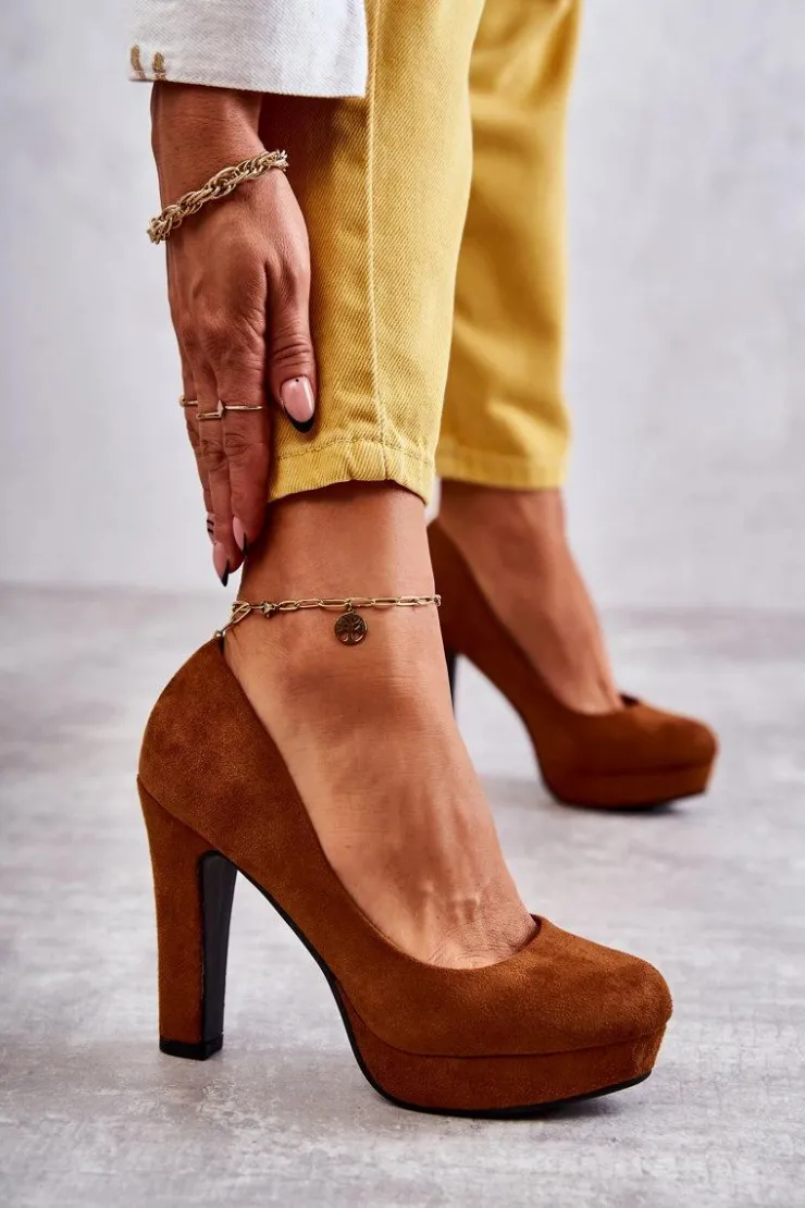 Boto Czółenka Na Platformie|Czółenka Zamszowe*Klasyczne Zamszowe Czółenka Na Obcasie Camel Soro Brązowy