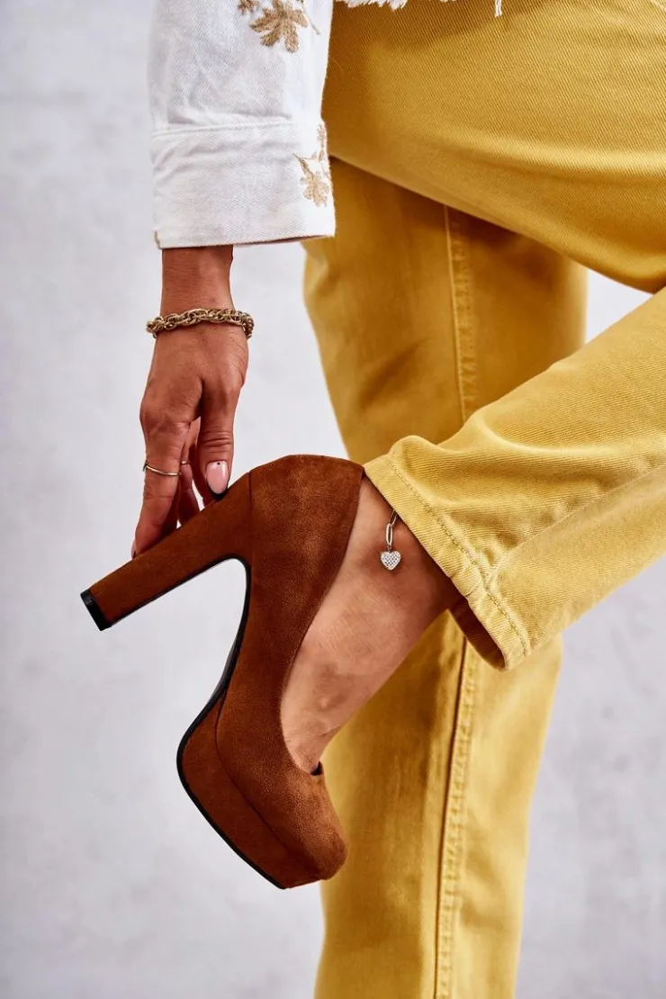 Boto Czółenka Na Platformie|Czółenka Zamszowe*Klasyczne Zamszowe Czółenka Na Obcasie Camel Soro Brązowy