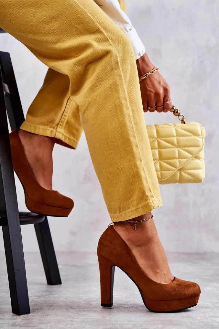 Boto Czółenka Na Platformie|Czółenka Zamszowe*Klasyczne Zamszowe Czółenka Na Obcasie Camel Soro Brązowy