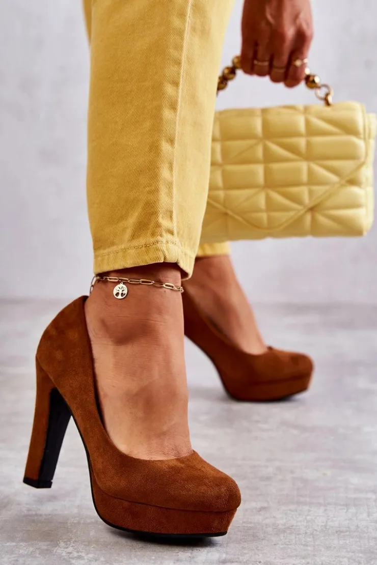 Boto Czółenka Na Platformie|Czółenka Zamszowe*Klasyczne Zamszowe Czółenka Na Obcasie Camel Soro Brązowy