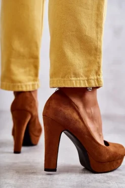 Boto Czółenka Na Platformie|Czółenka Zamszowe*Klasyczne Zamszowe Czółenka Na Obcasie Camel Soro Brązowy