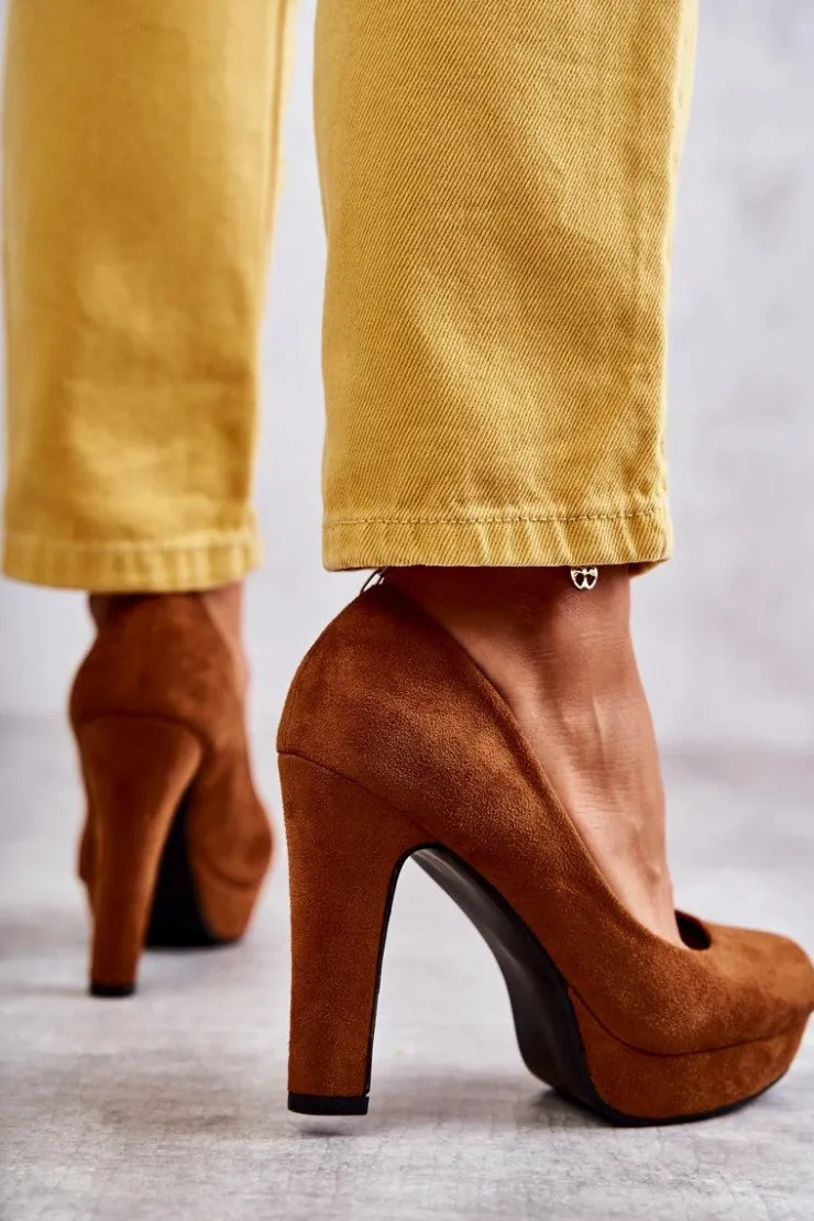 Boto Czółenka Na Platformie|Czółenka Zamszowe*Klasyczne Zamszowe Czółenka Na Obcasie Camel Soro Brązowy