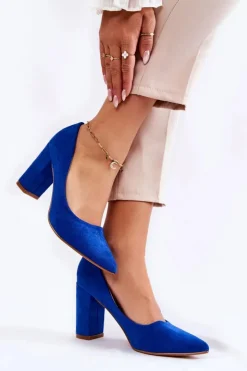 Outlet Boto Klasyczne Zamszowe Czółenka Na Słupku Niebieskie Kendra