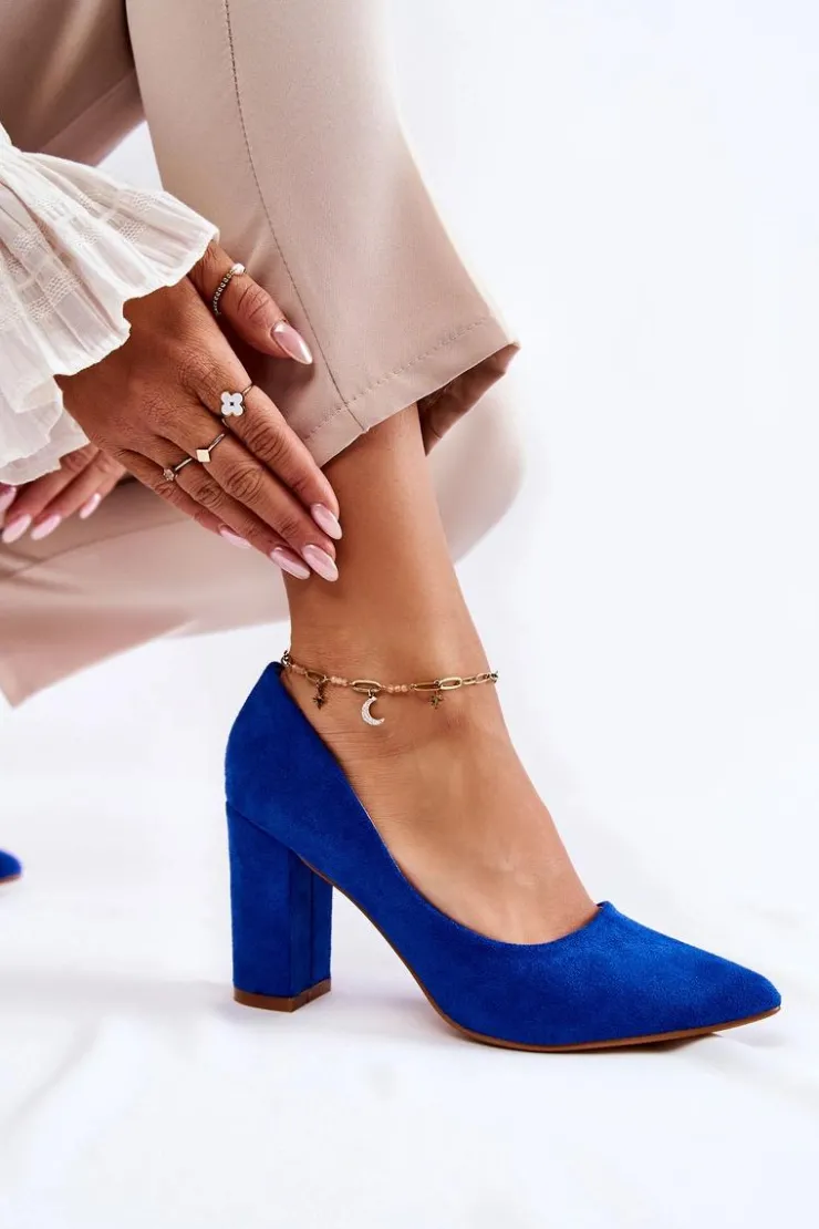 Outlet Boto Klasyczne Zamszowe Czółenka Na Słupku Niebieskie Kendra